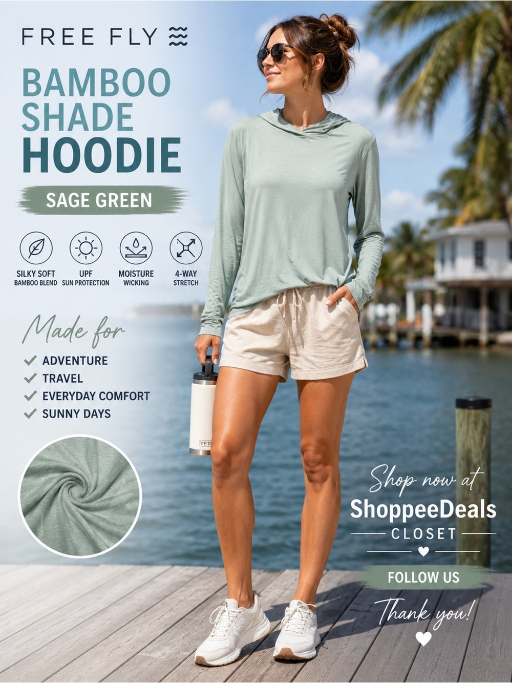 Free Fly Women’s Bamboo Shade Hoodie – Sage Green – Size Medium